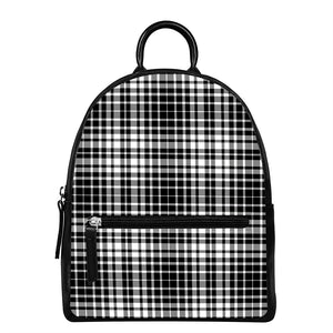 Black And White Border Tartan Print Leather Backpack