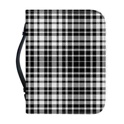 Black And White Border Tartan Print Leather Bible Cover