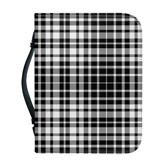 Black And White Border Tartan Print Leather Bible Cover