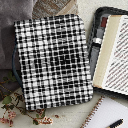 Black And White Border Tartan Print Leather Bible Cover