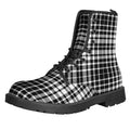 Black And White Border Tartan Print Lace-Up Boots