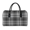 Black And White Border Tartan Print Leather Duffel Bag