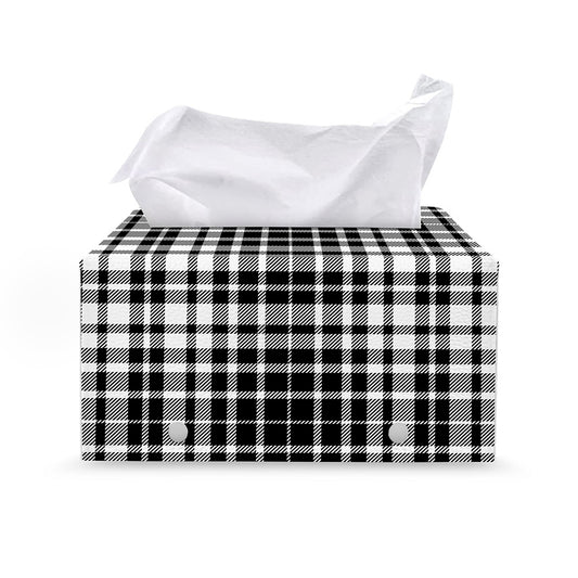 Black And White Border Tartan Print Leather Tissue Box Cover