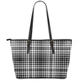 Black And White Border Tartan Print Leather Tote Bag With Zipper