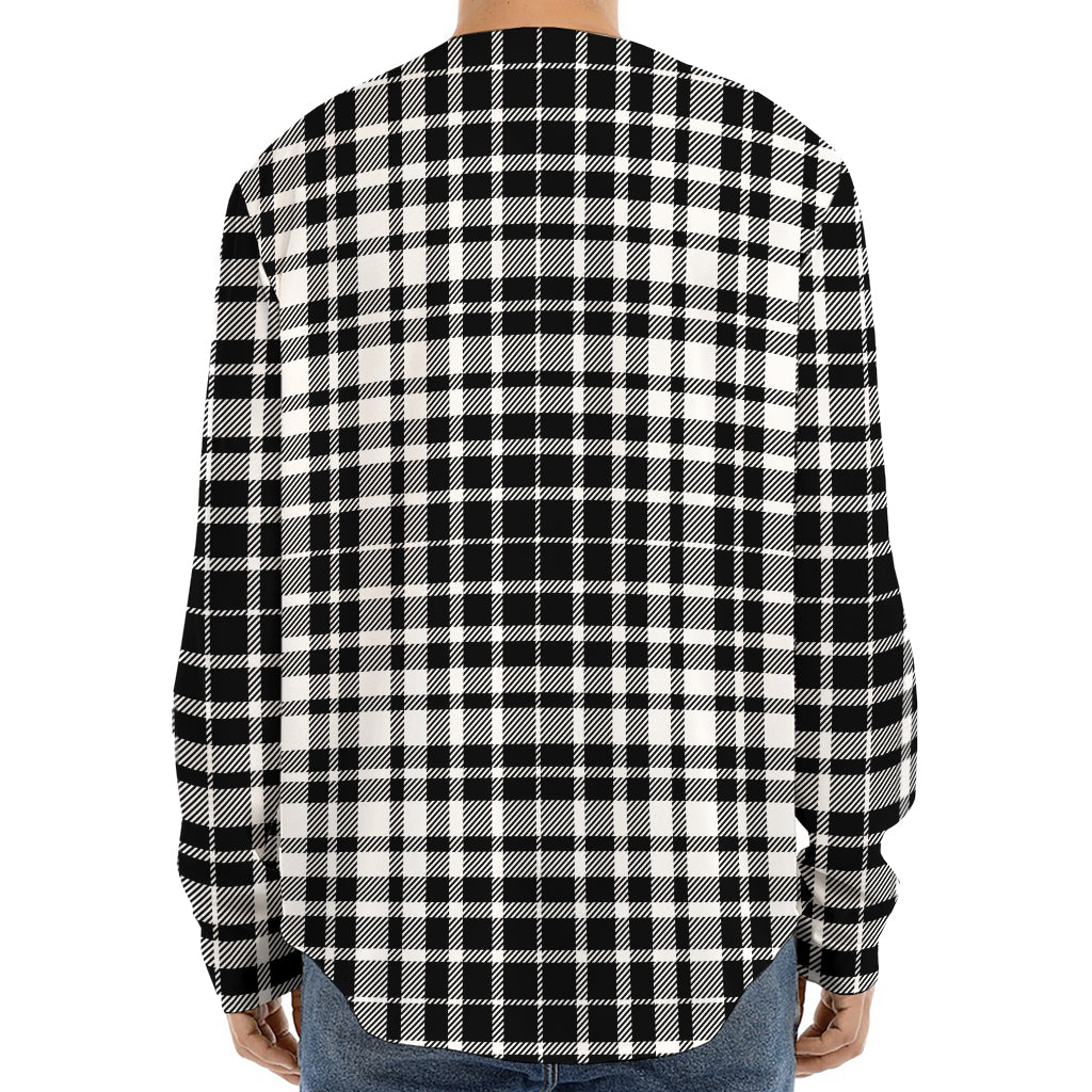 Black And White Border Tartan Print Long Sleeve Baseball Jersey