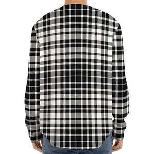 Black And White Border Tartan Print Long Sleeve Baseball Jersey