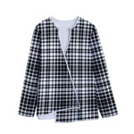 Black And White Border Tartan Print Long Sleeve Short Coat