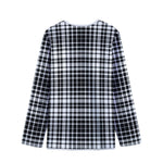 Black And White Border Tartan Print Long Sleeve Short Coat