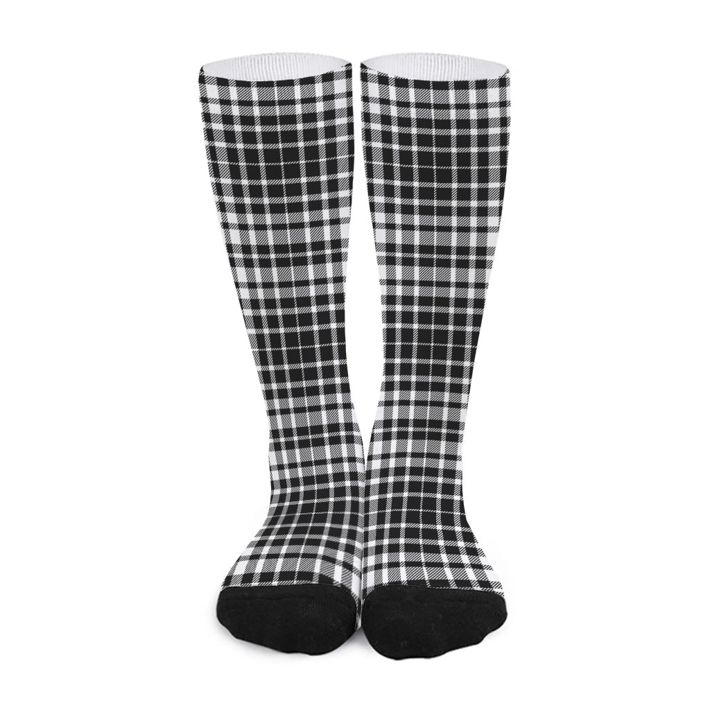 Black And White Border Tartan Print Long Socks