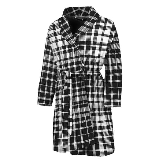 Black And White Border Tartan Print Men's Bathrobe