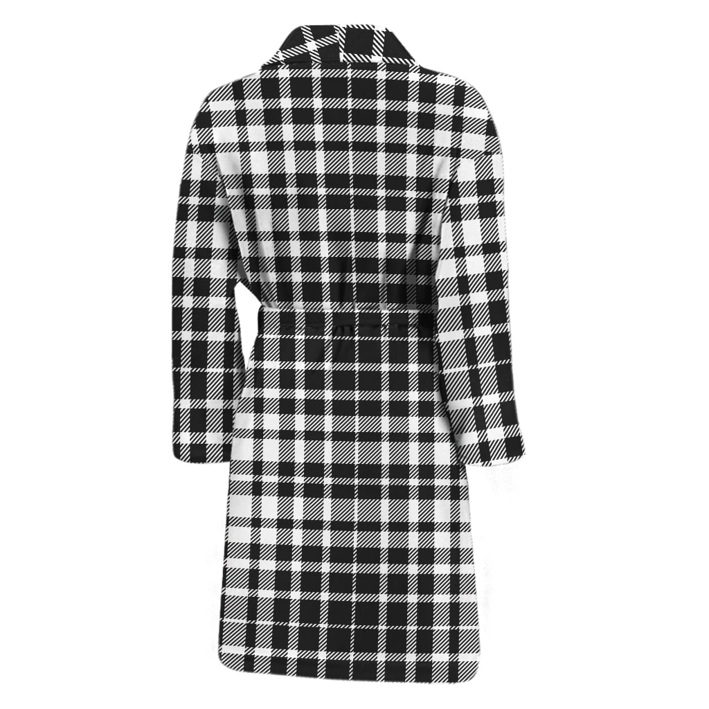 Black And White Border Tartan Print Men's Bathrobe