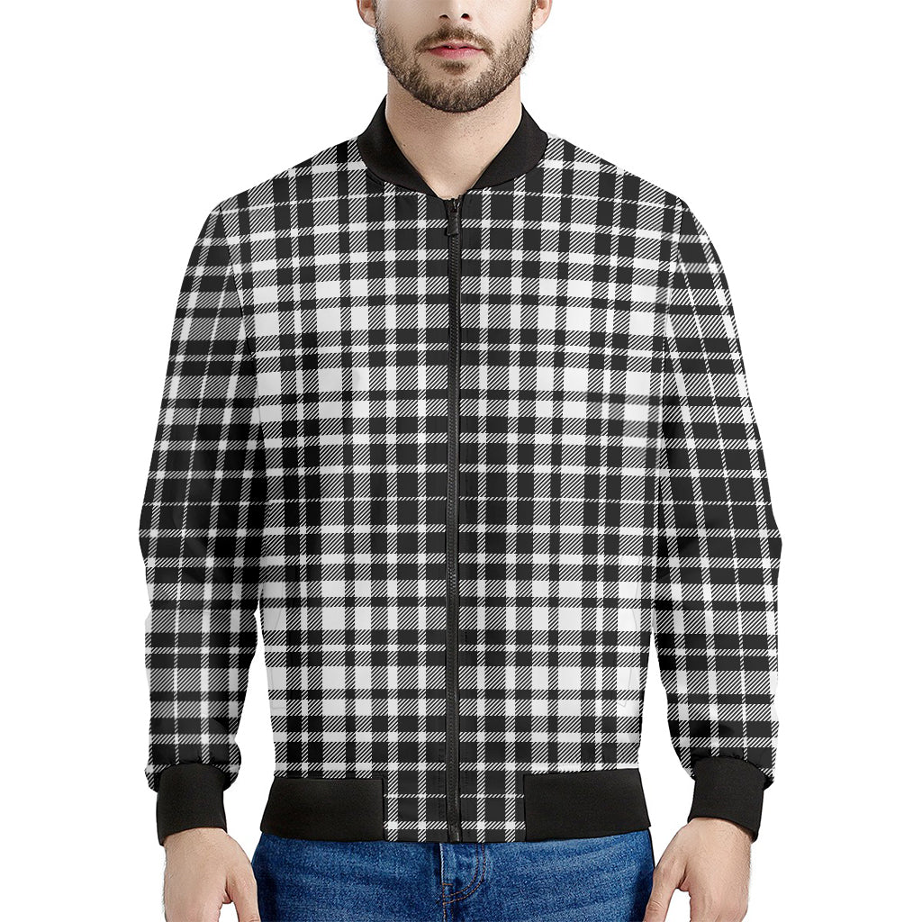 Black And White Border Tartan Print Men's Bomber Jacket