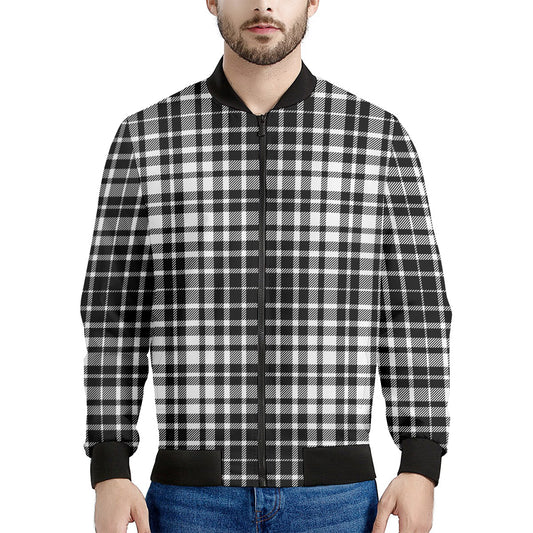Black And White Border Tartan Print Men's Bomber Jacket