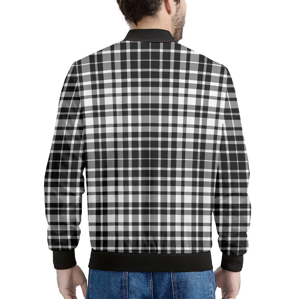 Black And White Border Tartan Print Men's Bomber Jacket