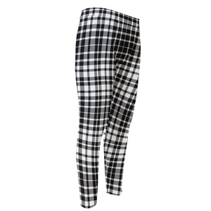 Black And White Border Tartan Print Men's Compression Pants