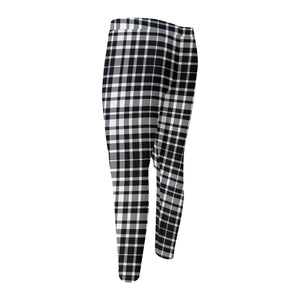 Black And White Border Tartan Print Men's Compression Pants