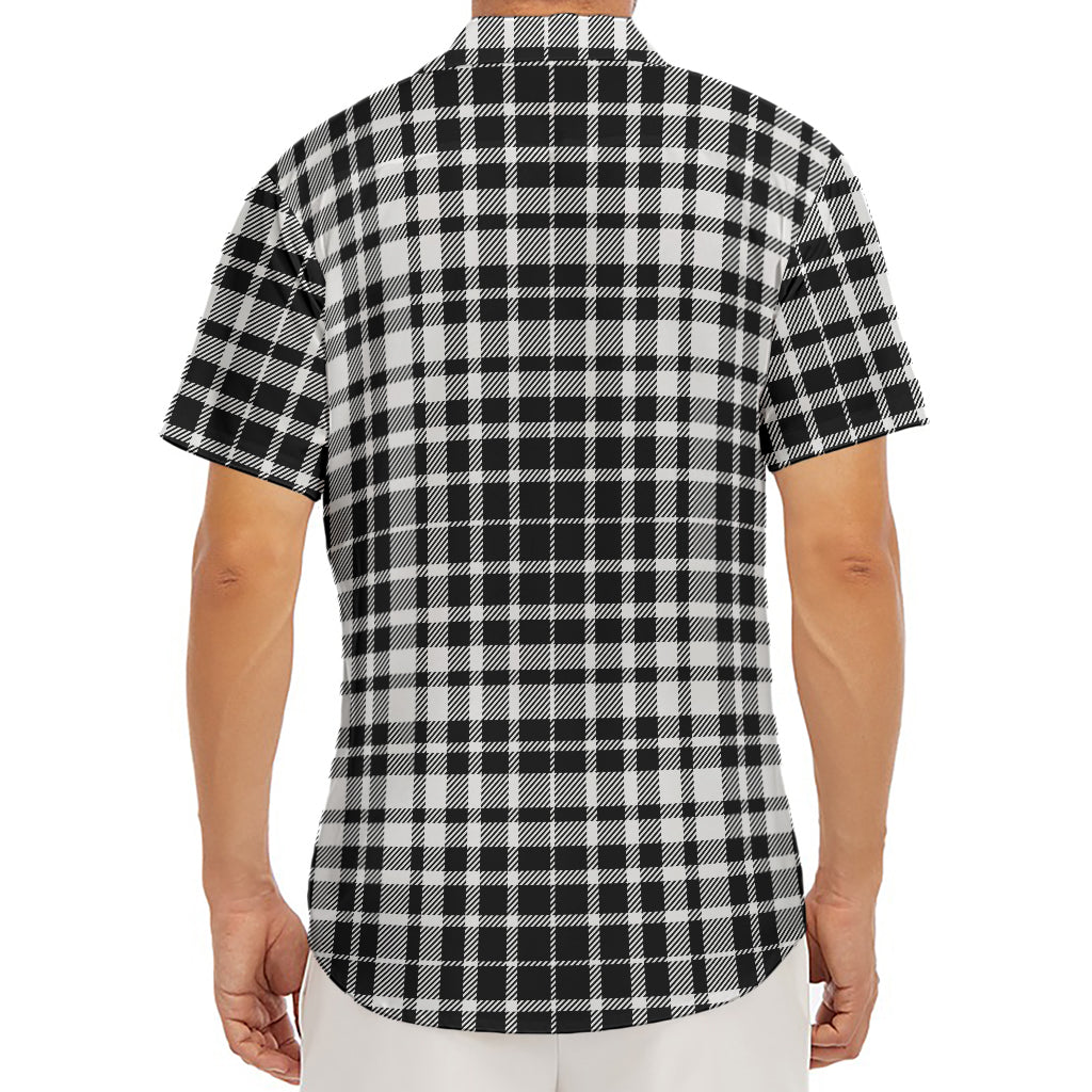 Black And White Border Tartan Print Men's Deep V-Neck Shirt