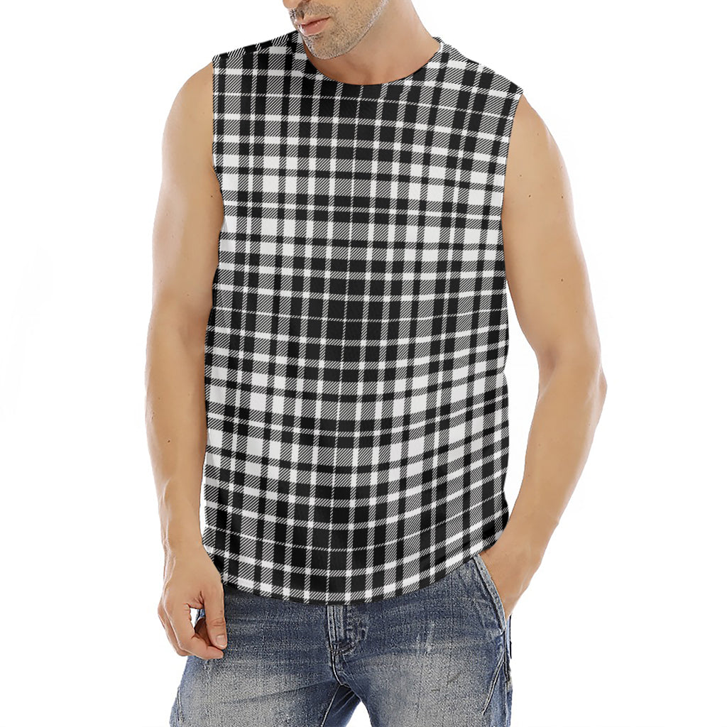 Black And White Border Tartan Print Men's Fitness Tank Top