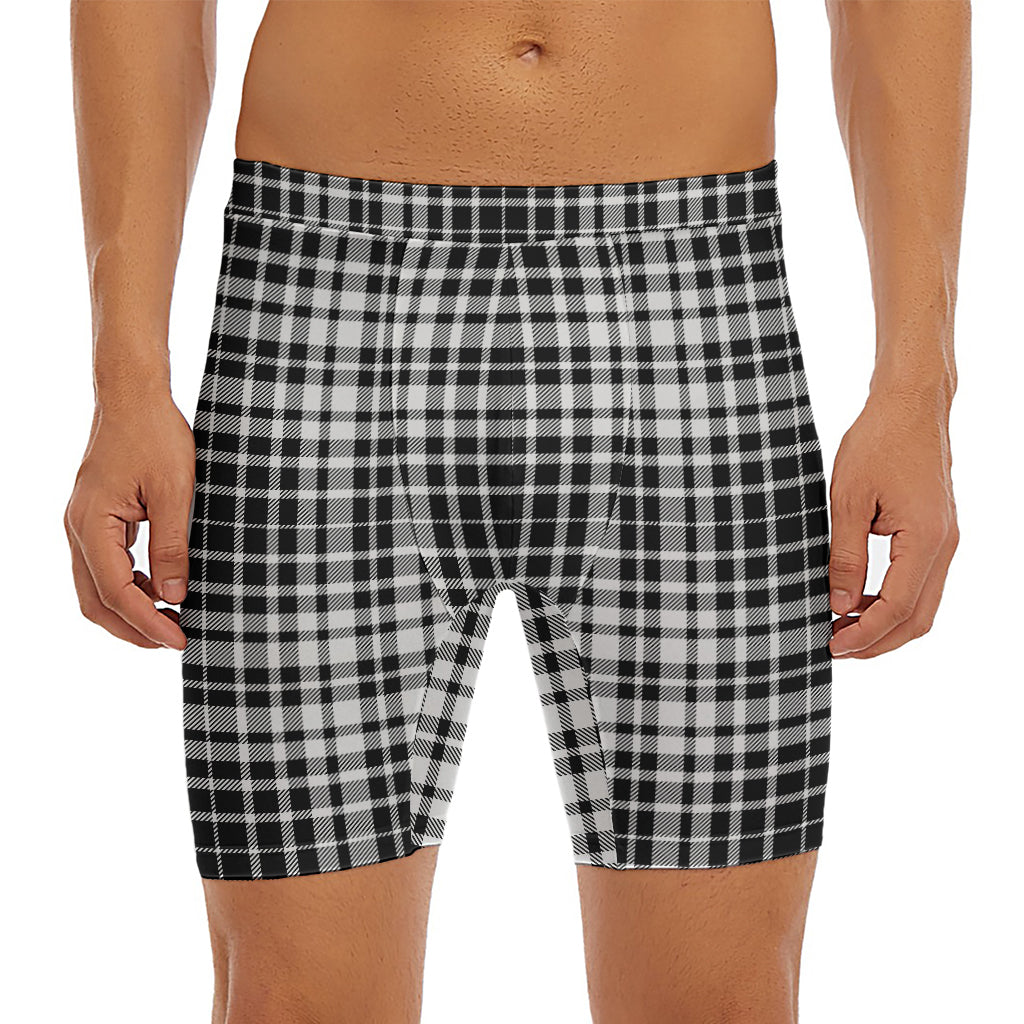 Black And White Border Tartan Print Men's Long Boxer Briefs