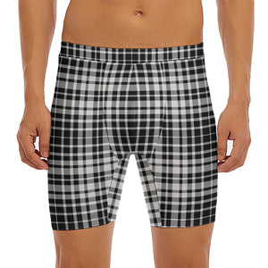 Black And White Border Tartan Print Men's Long Boxer Briefs