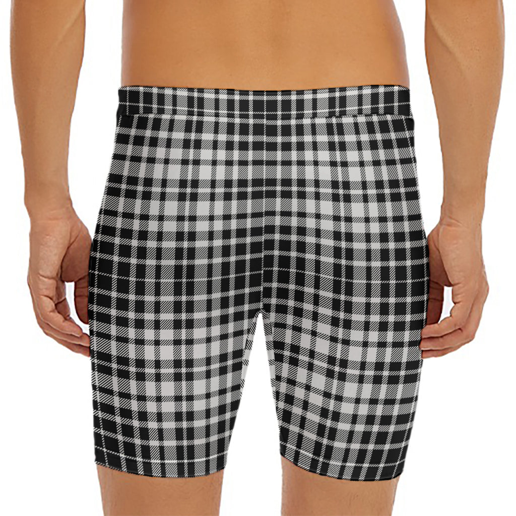 Black And White Border Tartan Print Men's Long Boxer Briefs