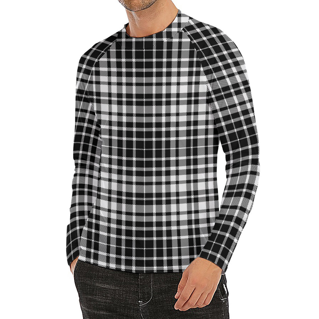 Black And White Border Tartan Print Men's Long Sleeve Rash Guard