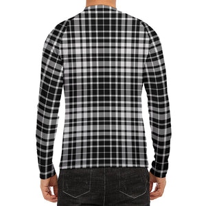 Black And White Border Tartan Print Men's Long Sleeve Rash Guard