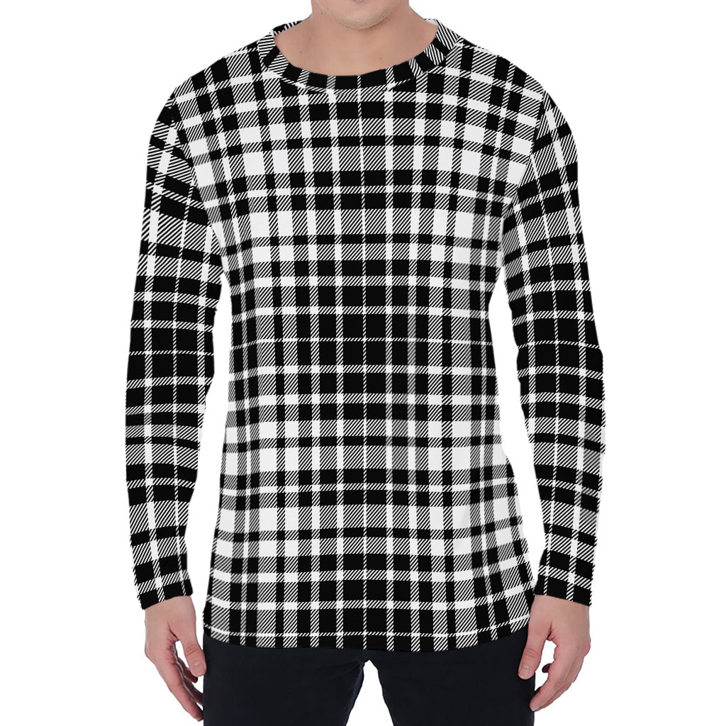 Black And White Border Tartan Print Men's Long Sleeve T-Shirt