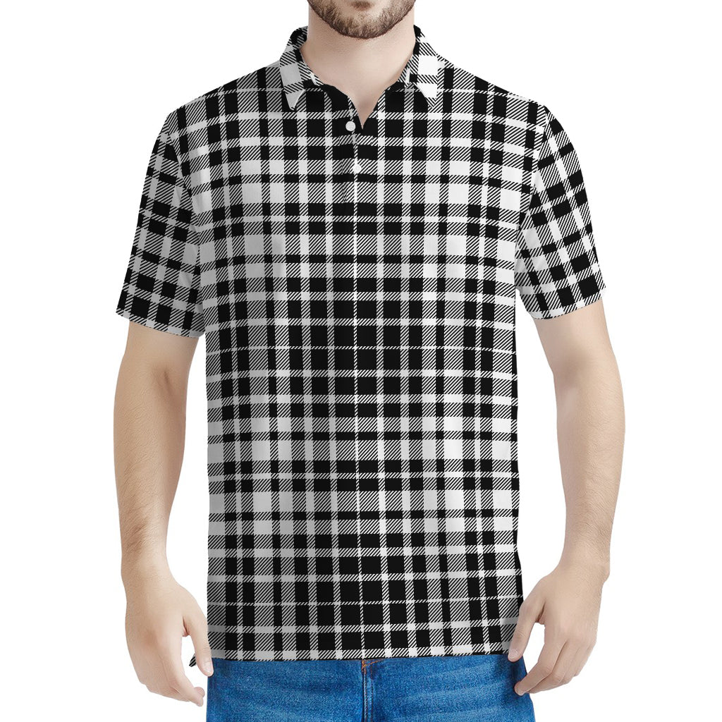 Black And White Border Tartan Print Men's Polo Shirt