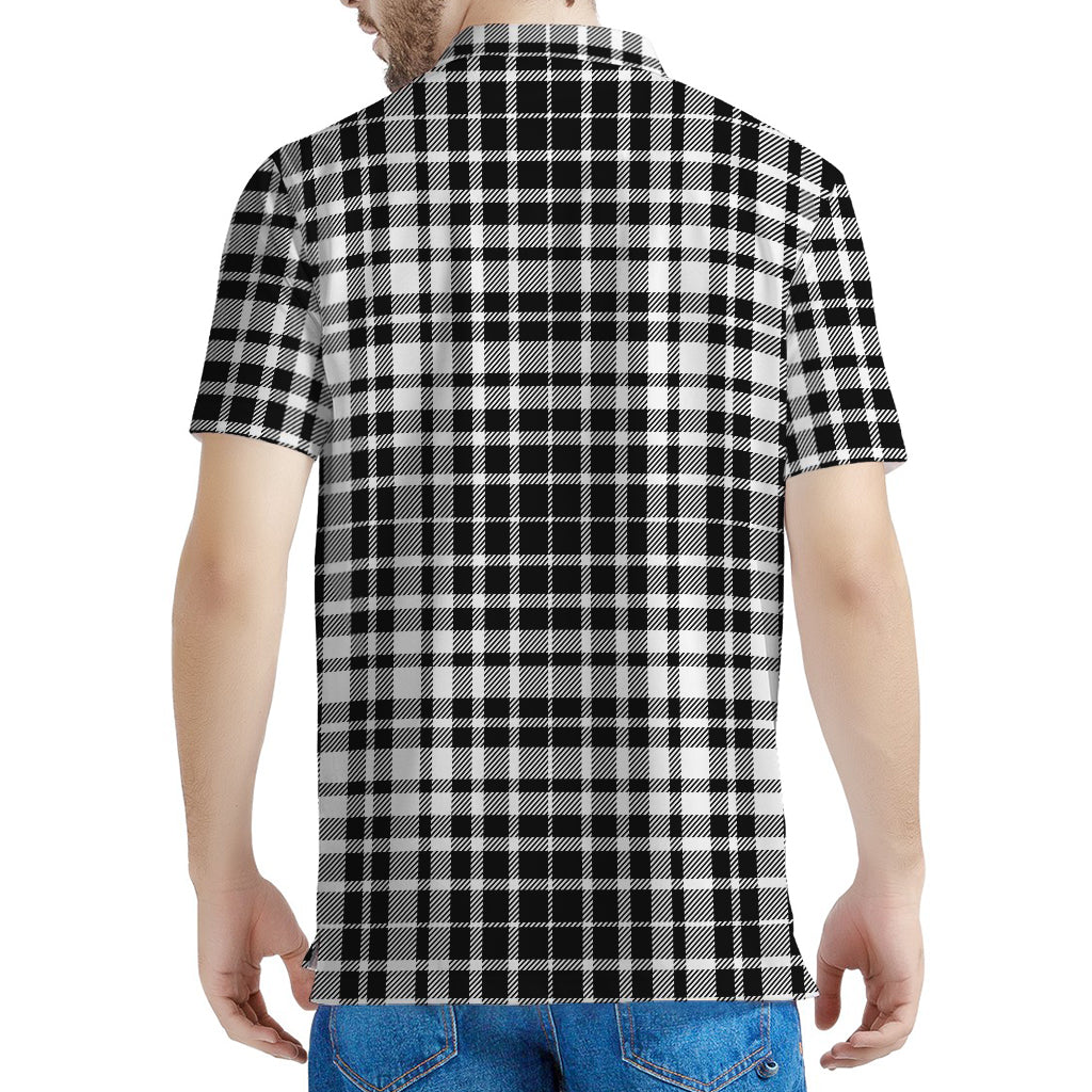 Black And White Border Tartan Print Men's Polo Shirt