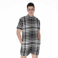 Black And White Border Tartan Print Men's Romper