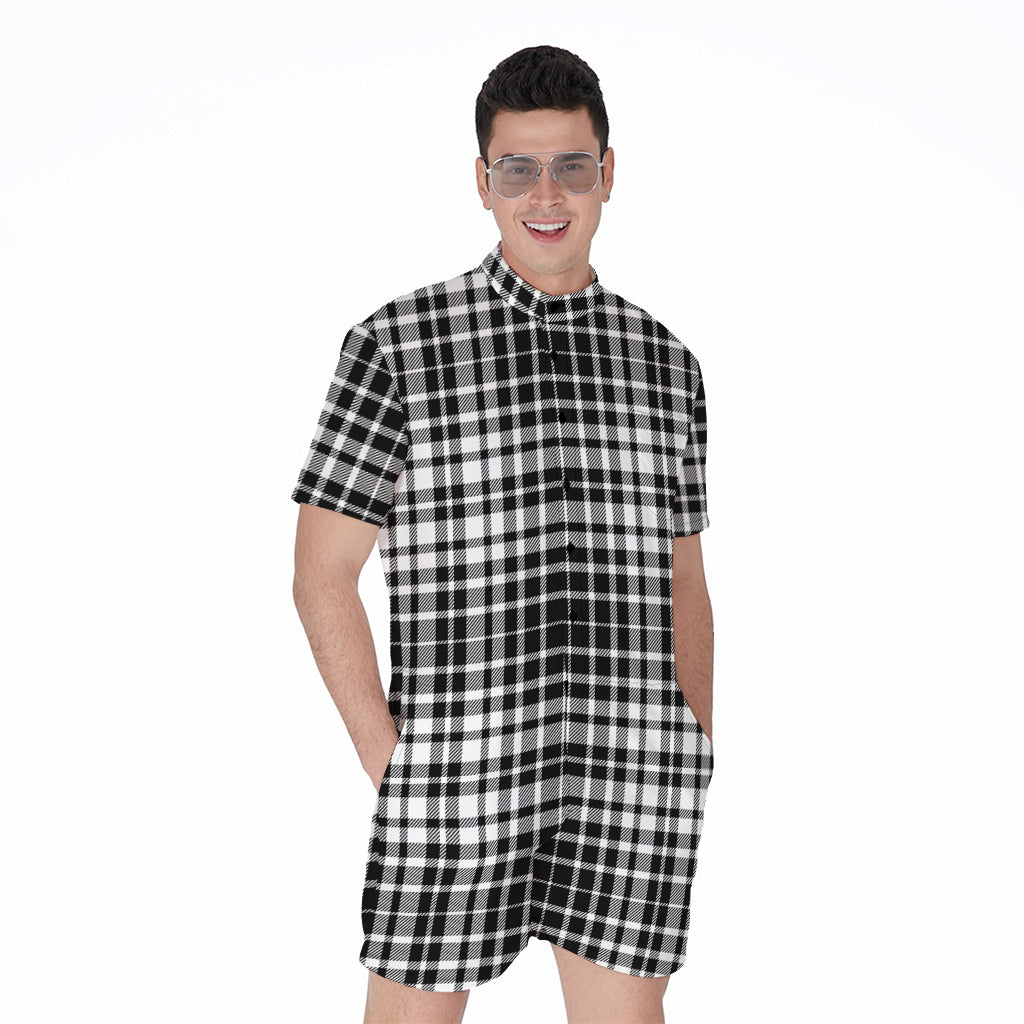 Black And White Border Tartan Print Men's Rompers