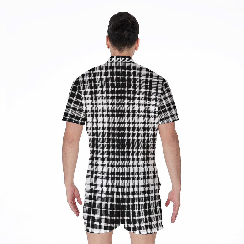 Black And White Border Tartan Print Men's Rompers