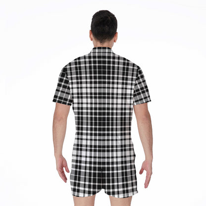 Black And White Border Tartan Print Men's Rompers