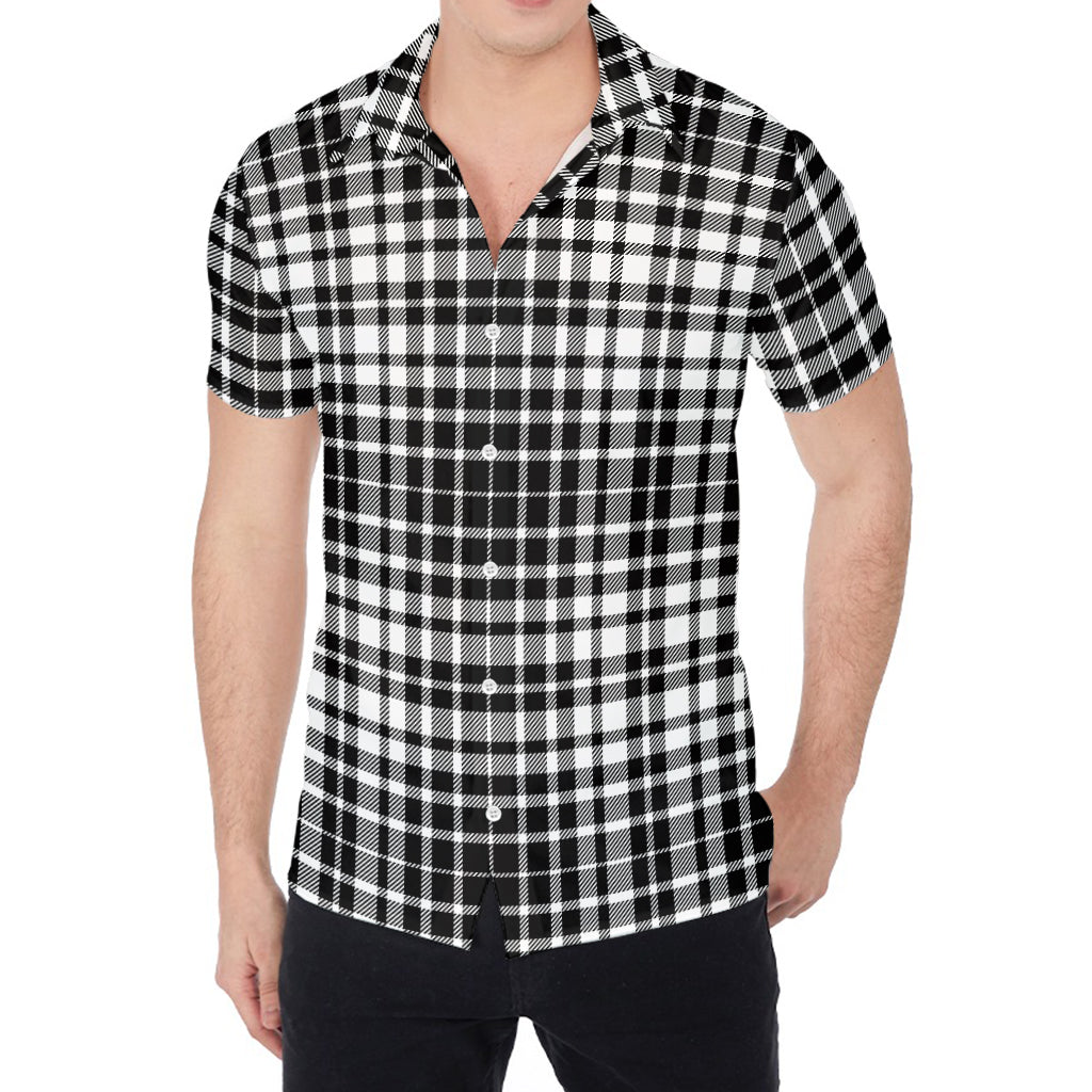 Black And White Border Tartan Print Men's Shirt