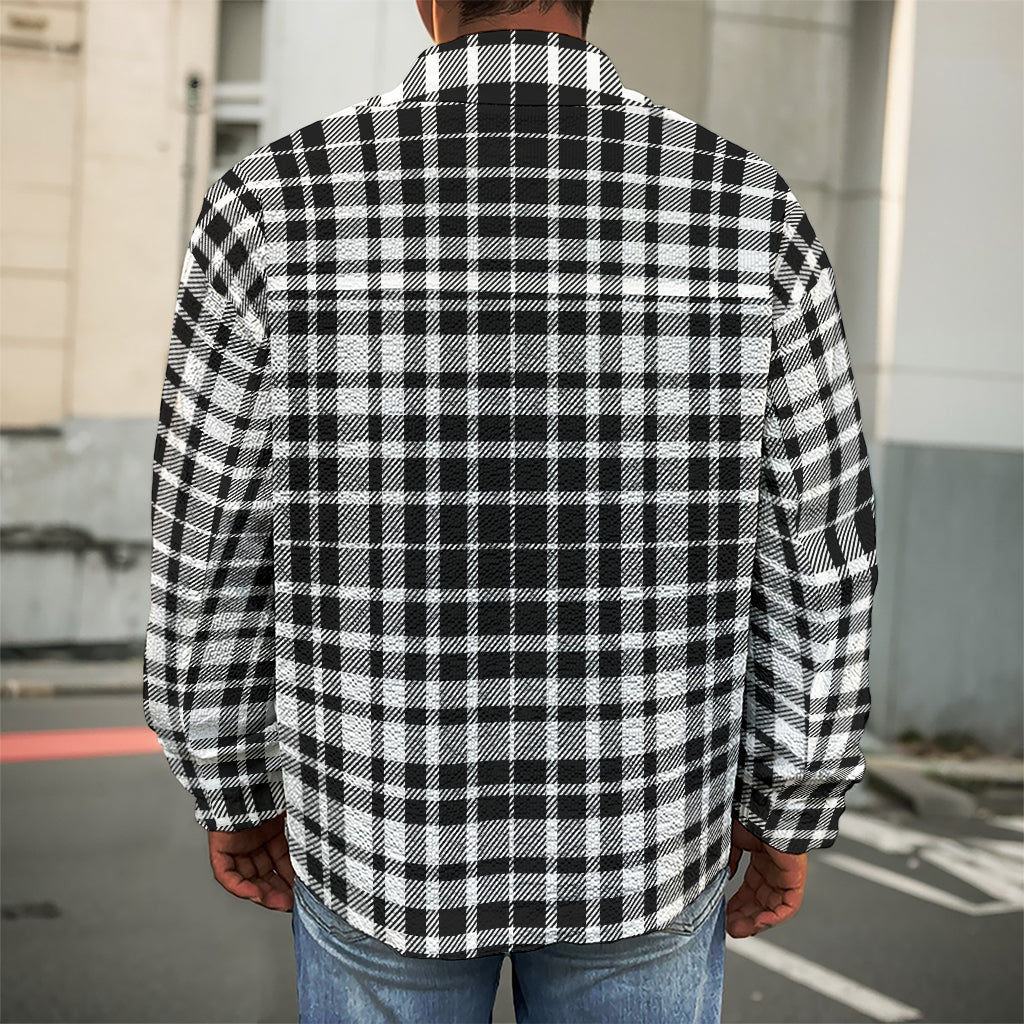 Black And White Border Tartan Print Men's Shirt Jacket