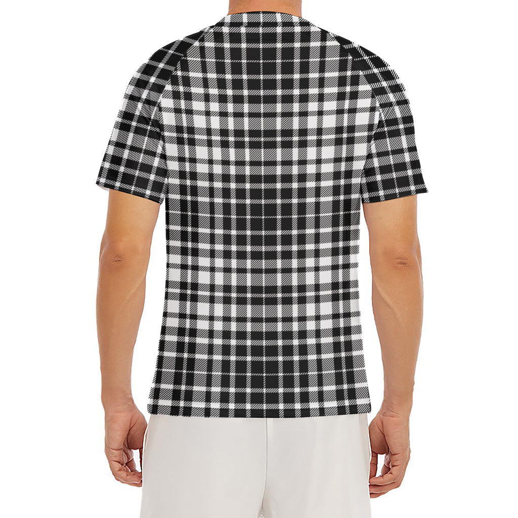 Black And White Border Tartan Print Men's Short Sleeve Rash Guard