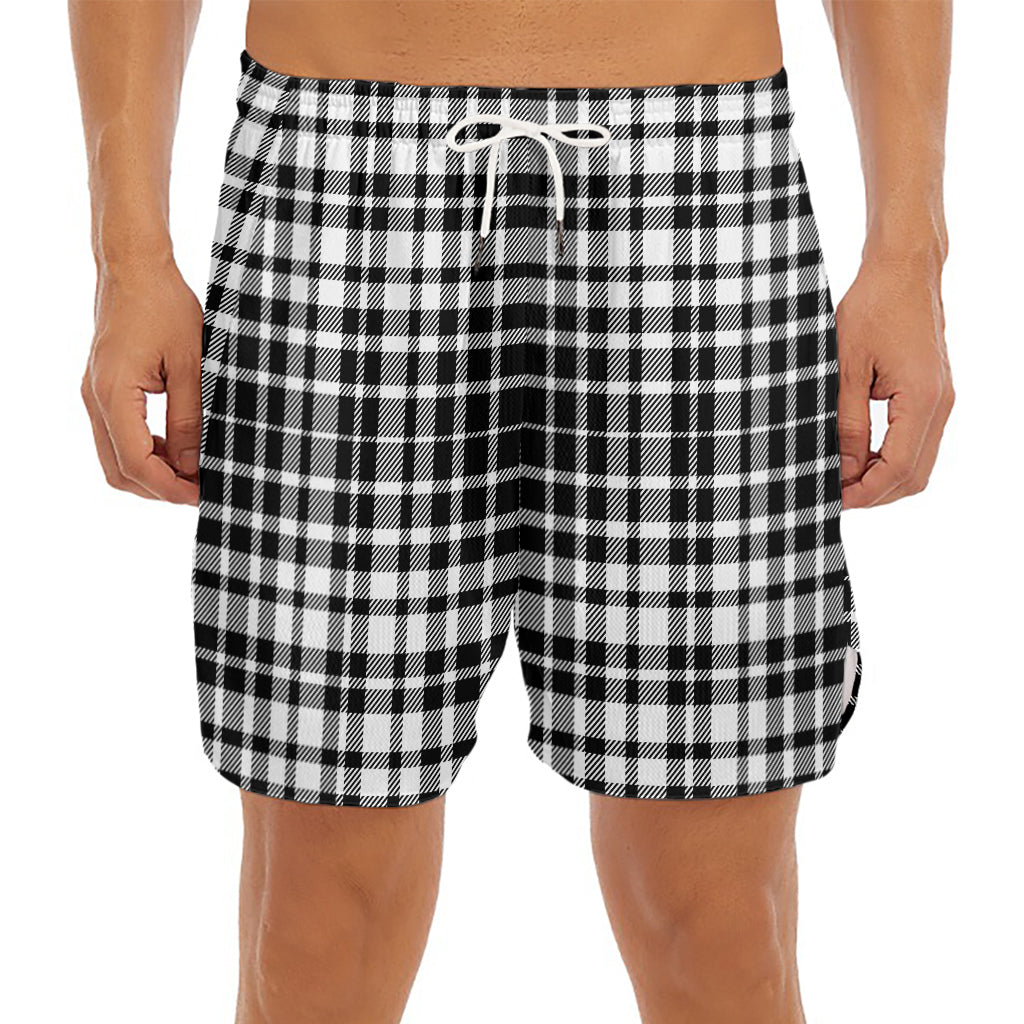 Black And White Border Tartan Print Men's Split Running Shorts