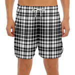 Black And White Border Tartan Print Men's Split Running Shorts