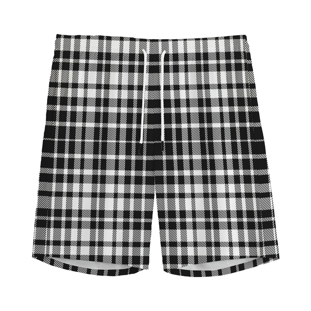 Black And White Border Tartan Print Men's Sports Shorts