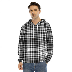 Black And White Border Tartan Print Men's Velvet Pullover Hoodie