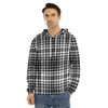 Black And White Border Tartan Print Men's Velvet Pullover Hoodie