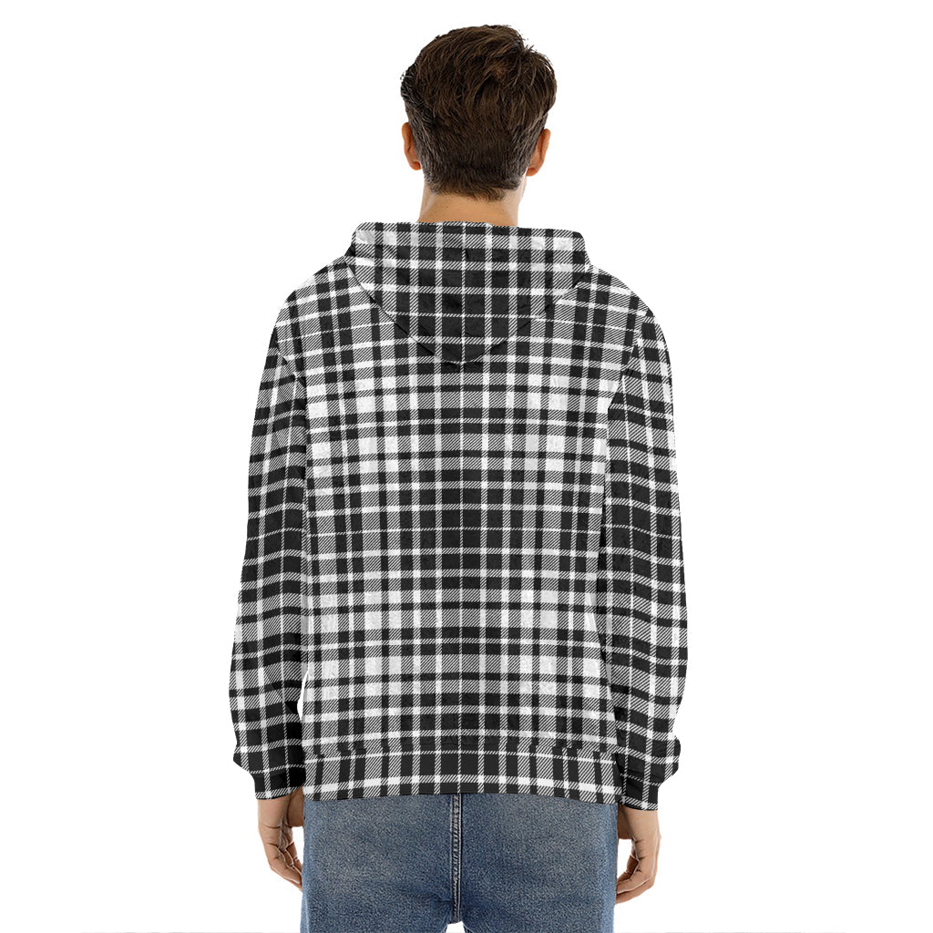 Black And White Border Tartan Print Men's Velvet Pullover Hoodie