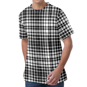 Black And White Border Tartan Print Men's Velvet T-Shirt