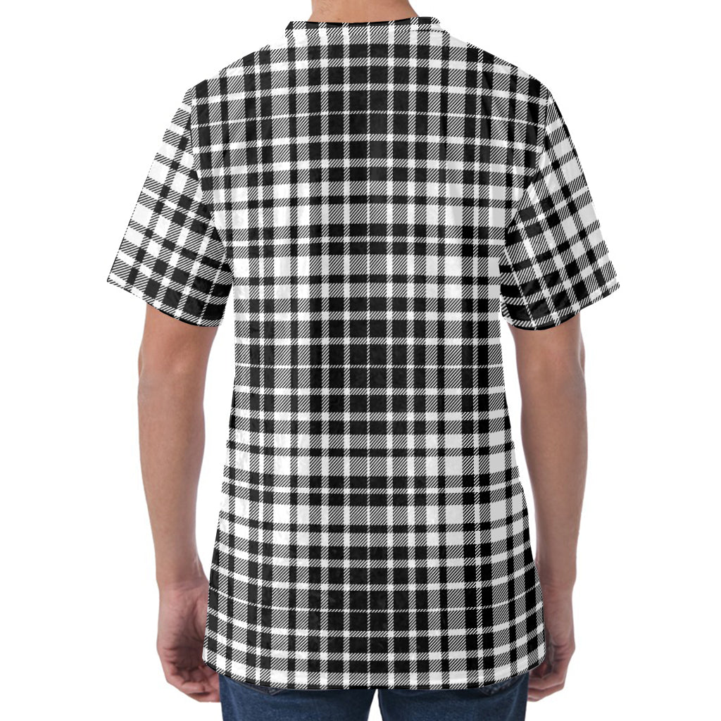 Black And White Border Tartan Print Men's Velvet T-Shirt