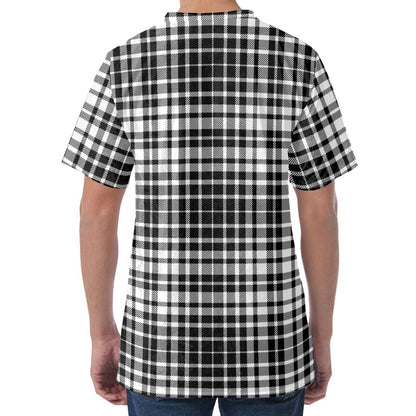 Black And White Border Tartan Print Men's Velvet T-Shirt
