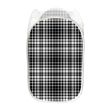 Black And White Border Tartan Print Mesh Laundry Hamper