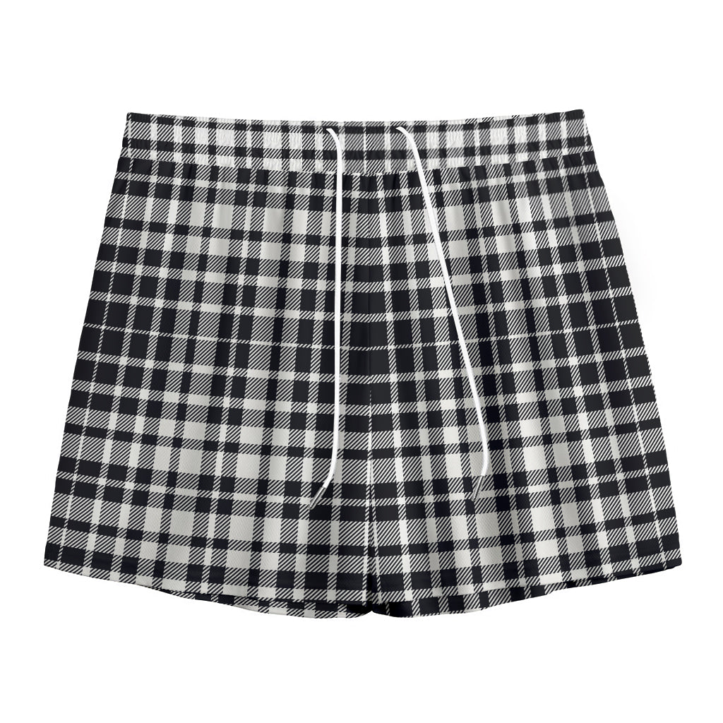 Black And White Border Tartan Print Mesh Shorts