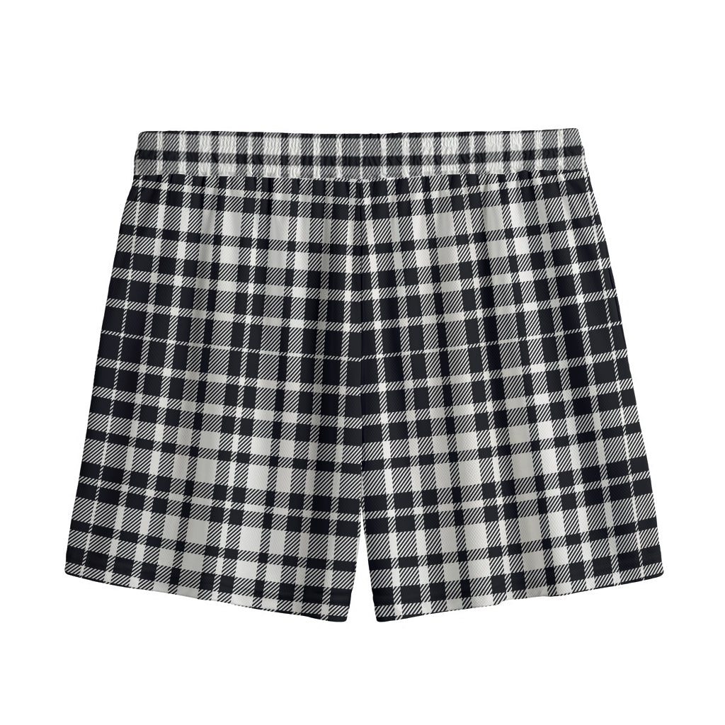 Black And White Border Tartan Print Mesh Shorts