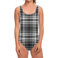 Black And White Border Tartan Print One Piece Swimsuit